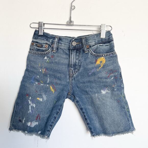 Polo Ralph Lauren Short Boys Youth 8 Denim Jeans Paint Splattered Blue Sullivan - Picture 1 of 12